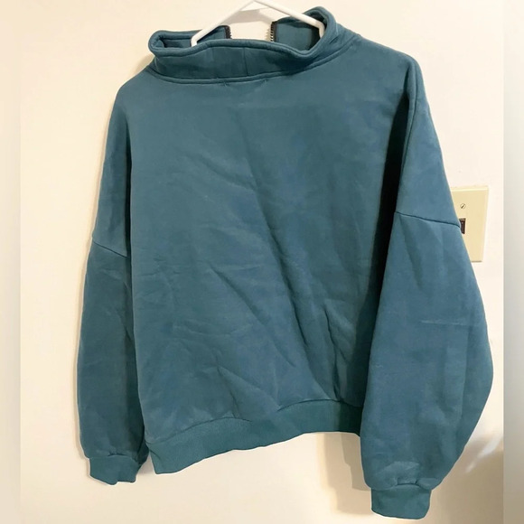 Sz M Trendy Queen Sweatshirts Half Zip Pullover Quarter Zip oversized bluegreen - Picture 4 of 5